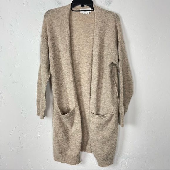 Anthropologie Sweaters - Anthropologie Sweater Cardigan Duster Open Front Long Beige Tan Knit Jolie Solid